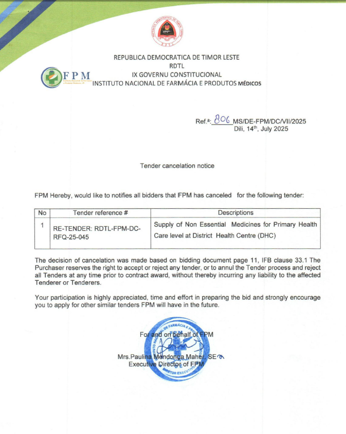 INFORMASAUN KANSELAMENTU KONKURSU